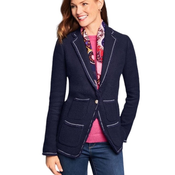 Talbots Jackets & Blazers - Talbots Navy Blue & White Tweed Gold Crested Button Blazer - 6